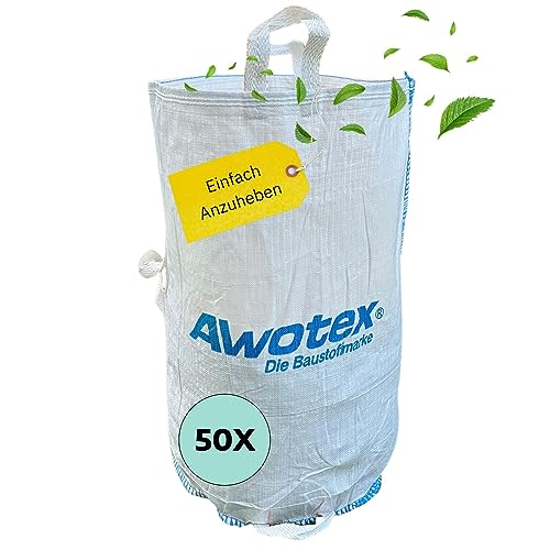 AWOTEX 50 Garten-Abfallsäcke I 200 Liter Füllmenge I Abfallsack Garten mit 5 Griffen I Gartenabfallsack für die Baustelle aus PP I langlebige Säcke für Gartenabfälle 55 x 85 cm von AWOTEX
