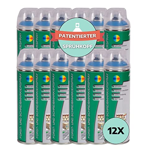 AWOTEX Forst-Markierungsspray in Blau 500 ml I 2-3 Jahre sichtbar I 12 Dosen präzises Markierspray Forst I umweltfreundliche Sprühfarbe für Holz I fluoreszierende Farbe I Forst Werkzeug von AWOTEX