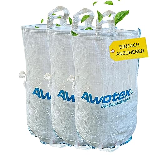 AWOTEX 3 Garten-Abfallsäcke I 200 Liter Füllmenge I Abfallsack Garten mit 5 Griffen I Gartenabfallsack für die Baustelle aus PP I langlebige Säcke für Gartenabfälle 55 x 85 cm von AWOTEX