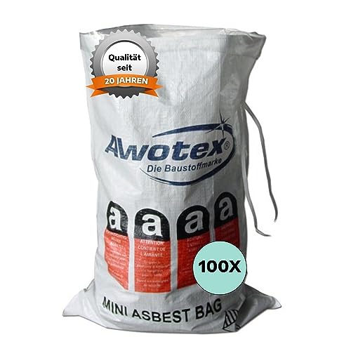 AWOTEX Mini-Asbestbag 70 x 110 cm I beschichteter Asbest Sack mit Aufdruck 100 Stück I Stabiler Abfallsack I verschließbarer Baustellenabfall-Sack zur Gebäudesanierung & Asbestentsorgung von AWOTEX