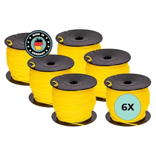 AWOTEX Pflasterschnur Gelb 2,00 mm I 6 Rollen à 100 Meter I Richtschnur für Pflastern I langlebig & reißfest I Polypropylen Bauschnur auf PVC Rolle I Maurerschnur für Wasserwaage von AWOTEX