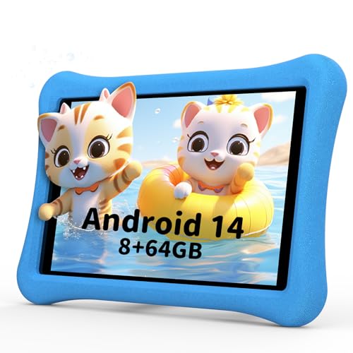 AWOW Android 14 Kinder Kids Tablet HD 10.1”, 2025 Neu 8GB RAM 64GB ROM - Kindertablet Tablet mit Kinder mit Sturzsicherer Hülle Vorinstalliertes, Blau von AWOW