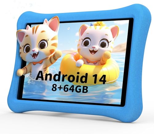 AWOW Android 14 Kinder Kids Tablet HD 10.1”, 2025 Neu 8GB RAM 64GB ROM - Kindertablet Tablet mit Kinder mit Sturzsicherer Hülle Vorinstalliertes, Blau von AWOW
