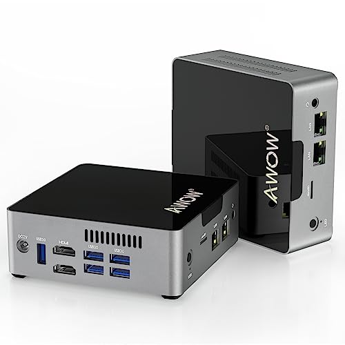 AWOW Mini PC Windows 10 Pro 6GB DDR4 128GB SSD Micro Computer,Celeron J3455 4K HD/2.4G+5G WiFi/Dual LAN/BT 4.2/HDMI*2 AK34 von AWOW