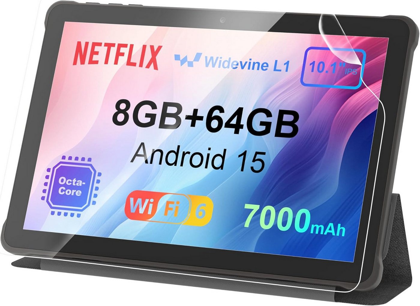 AWOW Tablett AWOW 10" Tablet Android 15 Octa 8+64GB WiFi6 HD 7000mAh DualCam Hülle von AWOW