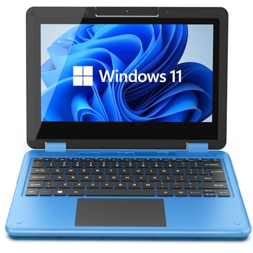 AWOW Touchscreen-Laptop, 2-in-1 11,6" FHD 4-Core Celeron N4120 Prozessor WI-11 OS 6GB RAM 64GB M.2 SSD Speicher Convertible Laptop für Kinder (Blau, QWERTY) von AWOW