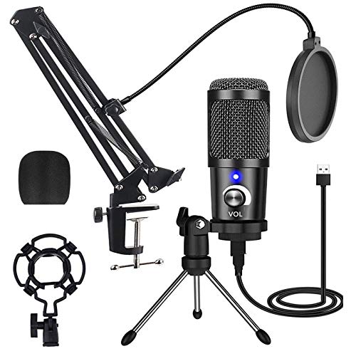 USB Mikrofon für PC Gaming Mikrofon mit Arm, 192 kHz/24 Bit Podcast Mikrofon PS4 Microphone Streaming YouTube Mikrofon mit Ständer Studio Mikrofon Gesangsmikrofon Aufnahme Kondensator Mikrofon Set von AWQM