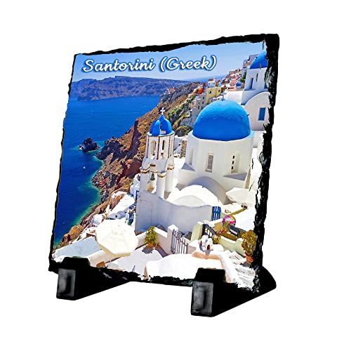 AWS Foto auf Stein Schiefer Isle Santorini Griechenland 14 cm x 14 cm Bilderrahmen Geschenkidee mit Standfuß Stone Photo Greece von AWS
