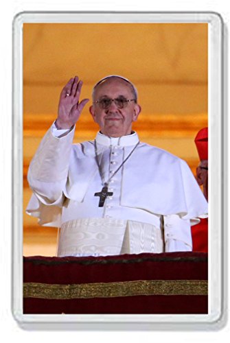 AWS Magnet Santino in PVC Hartschale Papa Francesco winkt Grabschmuck Souvenir Fridge Magnet für Kühlschrank aus hartem Kunststoff mit Bild Foto Jorge Mario Bergoglio Papst Franziskus von AWS
