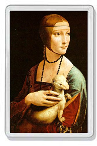 AWS Quadro Magnet aus PVC Dame mit dem Hermelin Magnet Kühlschrankmagnet Leonardo da Vinci Souvenir Kühlschrankmagnet aus Hartplastik mit Bild Dame mit dem Hermelin aus Hart PVC berühmtes Gemälde von AWS