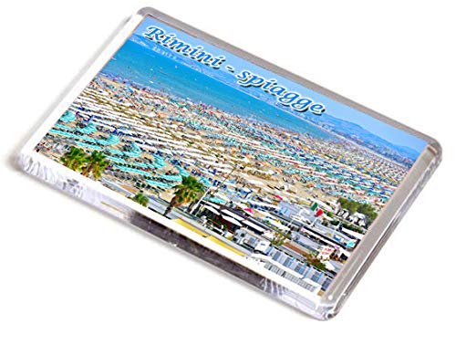 AWS Rimini Magnet aus PVC, starr, Riviera Romagnola, Italien, Fridge, Kühlschrankmagnet aus hartem Kunststoff, mit Fotobild, Panorama, Meer und Strand mit Sonnenschirmen im Sommer von AWS