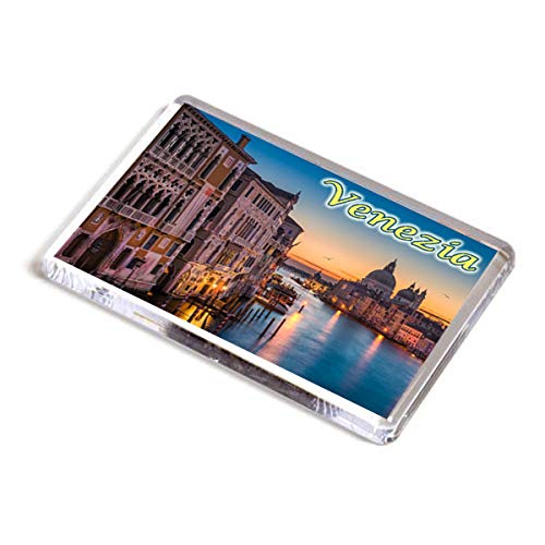 AWS Venezia Magnet aus PVC, starrer Fridge, Kühlschrankmagnet aus hartem Kunststoff mit Fotobild Panorama, Stadt Venice Italien, Laguna Gondole von AWS