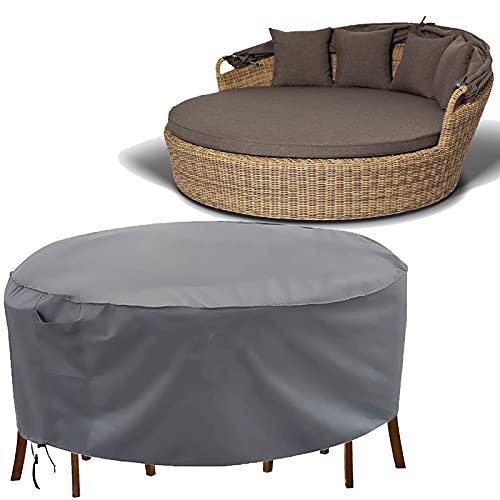 AWSAD Abdeckung Gartenmöbel Robuste wasserdichte Outdoor-Abdeckung Rundes Tisch- und Stuhl-Set, Allwetterschutz, Grau (Color : Gray, Size : 200X90CM) von AWSAD
