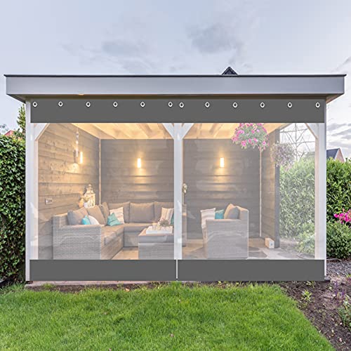 AWSAD Außenvorhänge PVC Wasserdicht Transparent Winddicht Pavillons Balkonvorhänge Faltbare Reißfest Regenschutz für Terrasse,Pavillon,Terrassen (Color : Gris, Size : 4.5x2.5m) von AWSAD