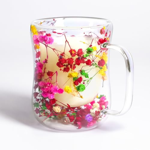 AWSOLAR 350ml Getrocknete Blume Becher Doppelwandige Kaffeegläser, Isoliert Teeglas Doppelwandig Geschenke für Frauen Mutter Frau Lehrer Freund von AWSOLAR