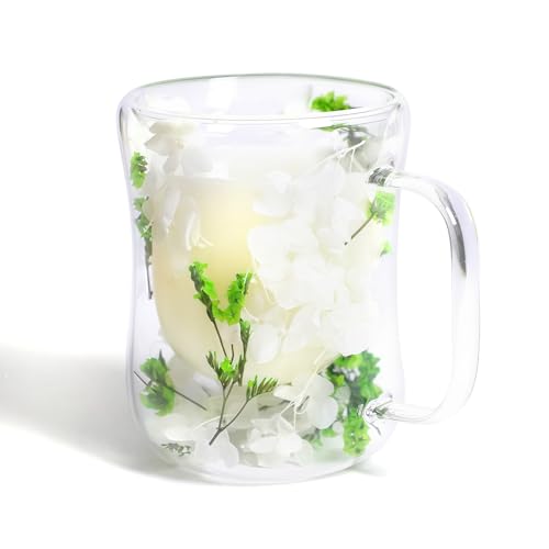 AWSOLAR 350ml Getrocknete Blume Becher Doppelwandige Kaffeegläser, Isoliert Teeglas Doppelwandig Geschenke für Frauen Mutter Frau Lehrer Freund von AWSOLAR