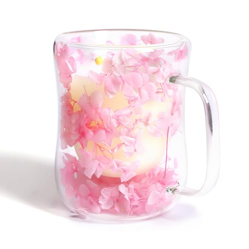 AWSOLAR 350ml Getrocknete Blume Becher Doppelwandige Kaffeegläser, Isoliert Teeglas Doppelwandig Geschenke für Frauen Mutter Frau Lehrer Freund von AWSOLAR