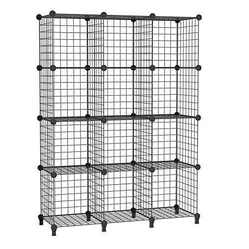 AWTATOS 12 Drahtwürfel Stapelbarer Regal Mit Türen - DIY Metallgitter Würfelbuchregal Für Wohnzimmer, Schlafzimmer, Bad - Schwarz USCIH12BE von AWTATOS