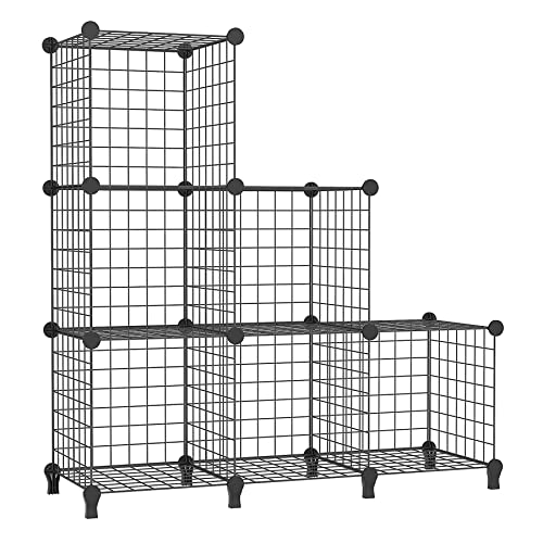 AWTATOS 6 Drahtwürfel Stapelbarer Regal Mit Türen - DIY Metallgitter Würfelbuchregal für Wohnzimmer, Schlafzimmer, Bad - Schwarz USCIH06BE von AWTATOS