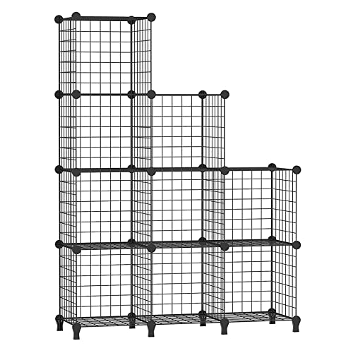 AWTATOS Regal 9 Regal Drahtwürfel Stapelbarer Regal Würfel DIY Metallgitter Regal Würfelbuchregal Würfelregal Mit Türen Für Wohnzimmer, Schlafzimmer, Bad Schwarz USCIH09BE von AWTATOS