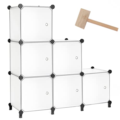 AWTATOS Steckregal 6 Würfel Aufbewahrungssystem Kombiregale mit Türen Regal Würfel DIY Multifunktional Regalsystem Regal Modular Für Wohnzimmer, Schlafzimmer, Bad Durchsichtig Weiß ULPZ007 von AWTATOS
