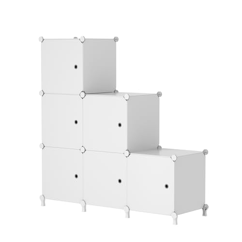 AWTATOS Steckregal 6 Würfel Aufbewahrungssystem Kombiregale mit Türen Regal Würfel DIY Multifunktional Regalsystem Regal Modular Für Wohnzimmer, Schlafzimmer, Bad weiße ULPZ043 von AWTATOS