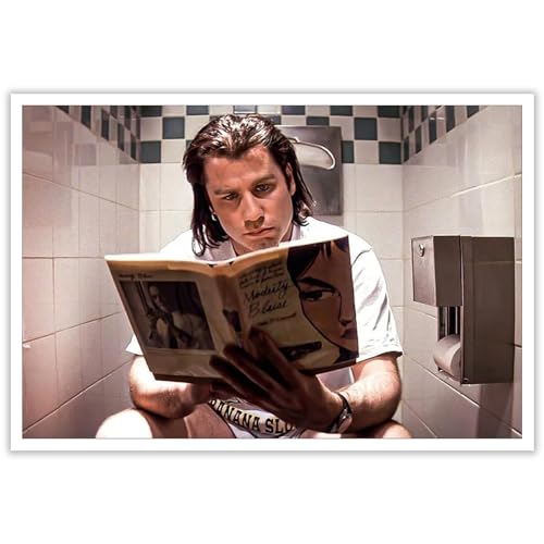 Lustiges Badezimmer-Kunstposter, Motiv: Vincent Vega auf Toilette, coole Wanddekoration, Kunstdruck, Leinwand, Zellstoff-Fiction, Filmposter für Zimmer, Badezimmer, ästhetische Dekoration, Geschenke, von AWTJIS