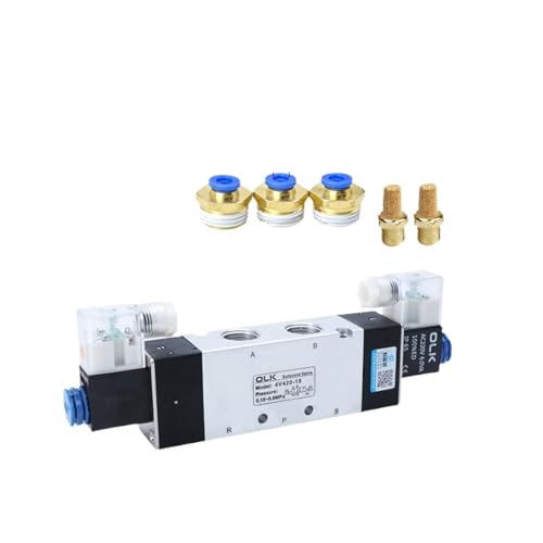 4V420-15 Magnetventil Doppelkopf Doppelsteuerung 5 Wege 2 Positionen Power Down Hold Pneumatisches Wegeventil(With 6mm fittings,DC12V) von AWWVRLMM