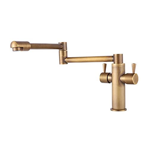 Küchenarmatur, Antiker Küchenmischbatterie for Warm- Und Kaltwasser, Komplett Aus Kupfer, Drehbarer Klappbarer Küchenspülenhahn Mit Doppelgriff Und Doppelsteuerung,Gold(Antique) von AWWVRLMM