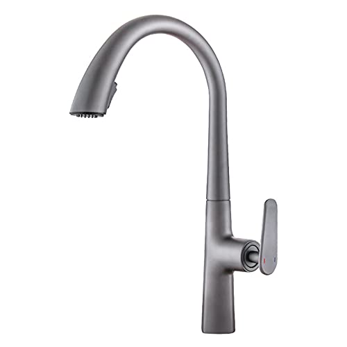 Küchenarmatur mit ausziehbarer Brause, 360 ° drehbarer Küchenspülenhahn, Küchenmischbatterie for heißes und kaltes Wasser, Einhebel-Gemüsebeckenhahn aus Messing, Grau(Gris) von AWWVRLMM