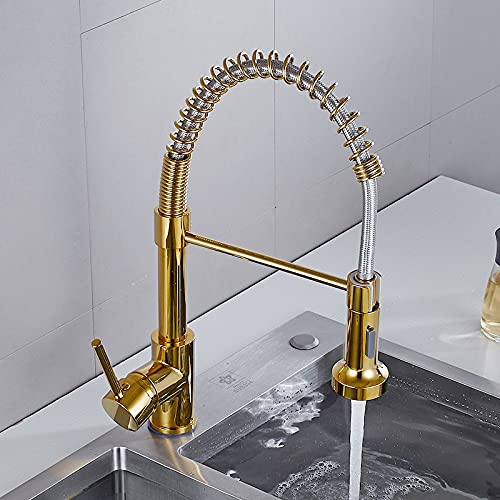 Küchenspüle Wasserhahn for Bar, Bauernhaus, Gewerbe, Gold Messing Feder Pull Down Spüle Mischbatterie, Rotation Küchenmischbatterien, Küchenarmatur, Küchenspüle Wasserhahn von AWWVRLMM