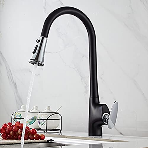 Küchenspüle Wasserhahn for Bar, Bauernhaus, Gewerbe, schwenkbarer, abnehmbarer Küchenhahn, schwarzer herausziehbarer Wasserspar-Mischhahn, moderner Wasserhahn(Black-chrome) von AWWVRLMM