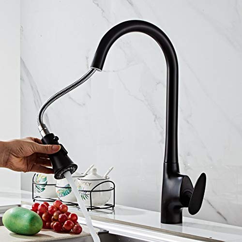 Küchenspüle Wasserhahn for Bar, Bauernhaus, Gewerbe, schwenkbarer, abnehmbarer Küchenhahn, schwarzer herausziehbarer Wasserspar-Mischhahn, moderner Wasserhahn(Noir) von AWWVRLMM