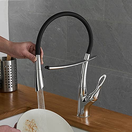 Küchenspülenarmatur for Bar, Bauernhaus, Gewerbe, Einhebel-Küchenarmatur, herunterziehbare Küchenarmatur, Einloch-360-Grad-Wasserhähne aus gebürstetem Nickel, Wassermischbatterie von AWWVRLMM