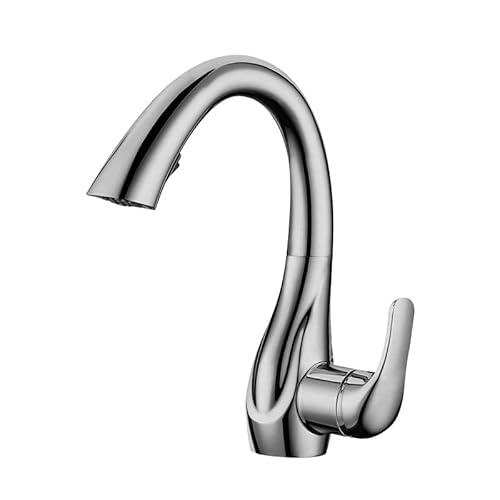 Küchenspülenarmatur for Bar, Bauernhaus, Gewerbe, Messing-Küchenarmaturen, silberner Einhebel-Auszieh-Küchenhahn, Einlochgriff, 360-Grad-Drehmischer(Brushed Nickel) von AWWVRLMM