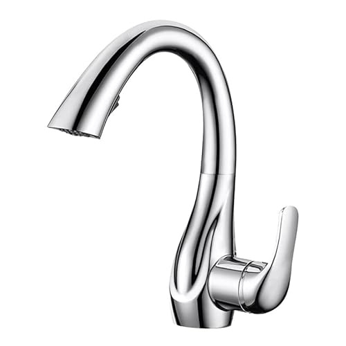 Küchenspülenarmatur for Bar, Bauernhaus, Gewerbe, Messing-Küchenarmaturen, silberner Einhebel-Auszieh-Küchenhahn, Einlochgriff, 360-Grad-Drehmischer(Chrome) von AWWVRLMM