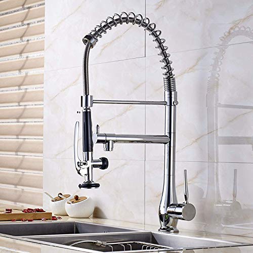 Küchenspülenarmatur for Bar, Bauernhaus, Gewerbe, gebürstetes Nickel, Feder-Auszieh-Küchenspülenarmatur, Küchenmischbatterie, Handbrause mit Verriegelung for heißes und kaltes Wasser(Chrome) von AWWVRLMM