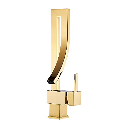 Küchenspülenarmatur for Bar, Bauernhaus, Gewerbe, mattierter schwarzer Edelstahl-Drehhahn for Küchenspülen, drehbarer Wasserhahn, Einloch-1-Griff-Drehmischbatterie(Gold) von AWWVRLMM
