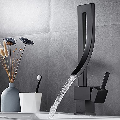 Küchenspülenarmatur for Bar, Bauernhaus, Gewerbe, mattierter schwarzer Edelstahl-Drehhahn for Küchenspülen, drehbarer Wasserhahn, Einloch-1-Griff-Drehmischbatterie(Noir) von AWWVRLMM