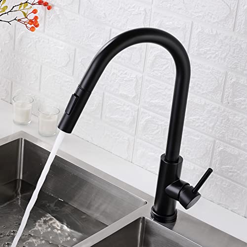 Küchenspülenarmatur for Bar, Bauernhaus, Gewerbe, mattschwarze Küchenarmatur, Kalt- und Warmwasser-Küchenmischer, herausziehbarer Zweifunktions-Wasserhahn zur Deckmontage mit Schlauch(Matte Black) von AWWVRLMM