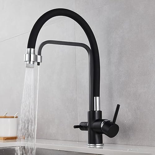 Küchenspülenarmatur for Bar, Bauernhaus, Gewerbe, schwarzer gefilterter Küchenhahn, Sprüh- und Säulenmodus, drehbare Küchenarmatur, Heiß-/Kaltwassermischer, Kran-Wassermischhahn(Black-round) von AWWVRLMM