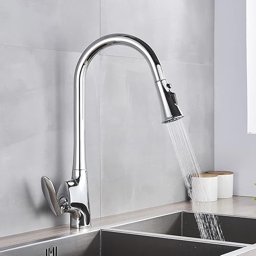 Küchenspülenarmatur for Bar, Bauernhaus, Gewerbe, silberne Einhebel-Küchenarmaturen, ausziehbarer Küchenhahn, Einlochgriff, 360-Grad-Drehgelenk, Wassermischbatterie von AWWVRLMM