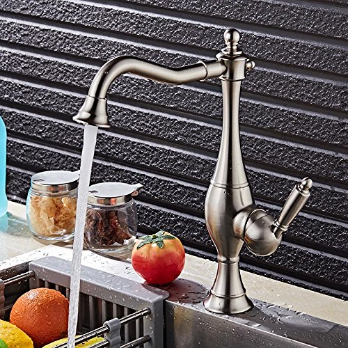 Küchenspülenhahn for Bar, Bauernhaus, Gewerbe, Messing-Küchenspülenhahn, 360° drehbarer Wasserhahn, Einloch-Mischbatterie in Schwarz, Aufsatzwaschbeckenhahn(Brushed Nickel) von AWWVRLMM