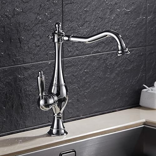 Küchenspülenhahn for Bar, Bauernhaus, Gewerbe, Messing-Küchenspülenhahn, 360° drehbarer Wasserhahn, Einloch-Mischbatterie in Schwarz, Aufsatzwaschbeckenhahn(Chrome) von AWWVRLMM