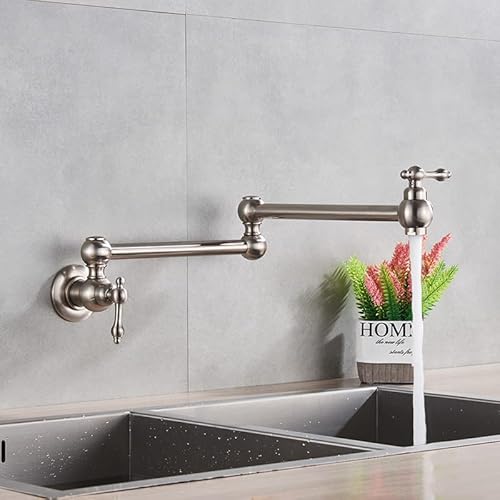 Küchenspülenhahn for Bar, Bauernhaus, Gewerbe, schwarzer gedrehter Kaltwasserhahn for Küchenspülen, Schwenkbare Wasserhähne aus massivem Messing, wandmontierter Topffüllerhahn(Brushed Nickel) von AWWVRLMM