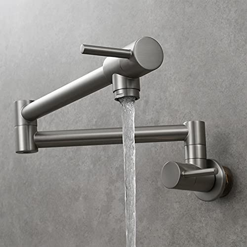 Topffüller-Wasserhahn, drehbarer, faltbarer Küchenhahn aus Kupfer, in die Wand einbaubarer einzelner Kaltwasserhahn, 1-Loch-Wasserhahn mit Doppelgriffen und Schwenkarmen mit Doppelgelenk,B(B) von AWWVRLMM