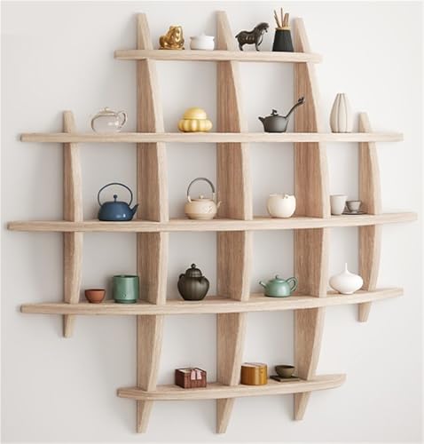 AWYYA Kaffeebecher-Präsentationsregal, Holzkugelregal, Teetassenhalter-Präsentationsständer, Hintergrundständer, Einfache Installationsregale, Verschiedene Größen(Light Multi-Grid 90x90) von AWYYA