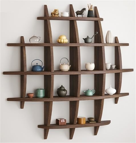 AWYYA Kugelregal Aus Holz, Kaffeebecher-Präsentationsregal, Teetassenhalter-Präsentationsständer, Hintergrundständer, Einfache Installationsregale, Verschiedene Größen(Dark Multi-Grid 70x70) von AWYYA