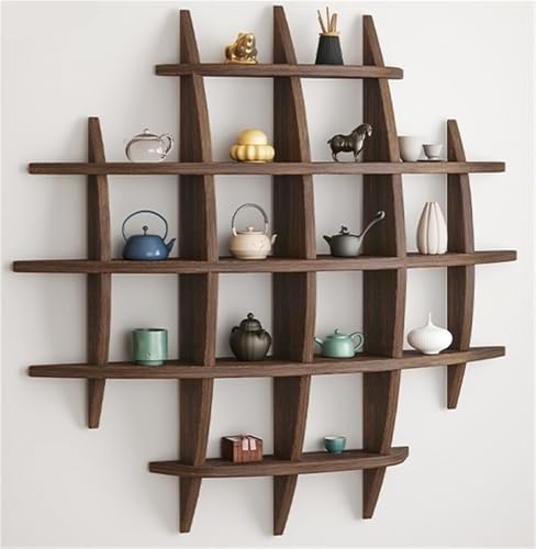 AWYYA Teeständer aus Holz, Kugelregal, Kaffeebecher-Präsentationsregal, Hintergrundständer, Einfache Installationsregale, Verschiedene Größen(Dark Multi-Grid 90x90) von AWYYA