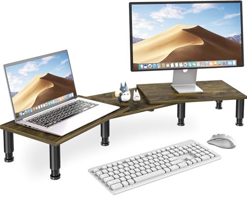 Dual Monitor Stand Riser, Monitorständer mit einstellbarer Höhe Stahlbein, Holz Monitorständer für Schreibtisch, Monitor Riser für 2 Monitore mit Stauraum von AX WABER